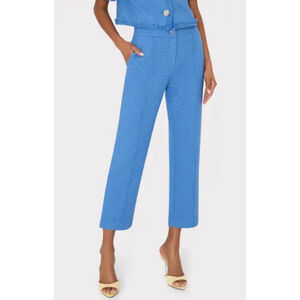 Milly Blue Tweed Cropped Straight Leg Pants Size 10 | Textured Cotton Blend